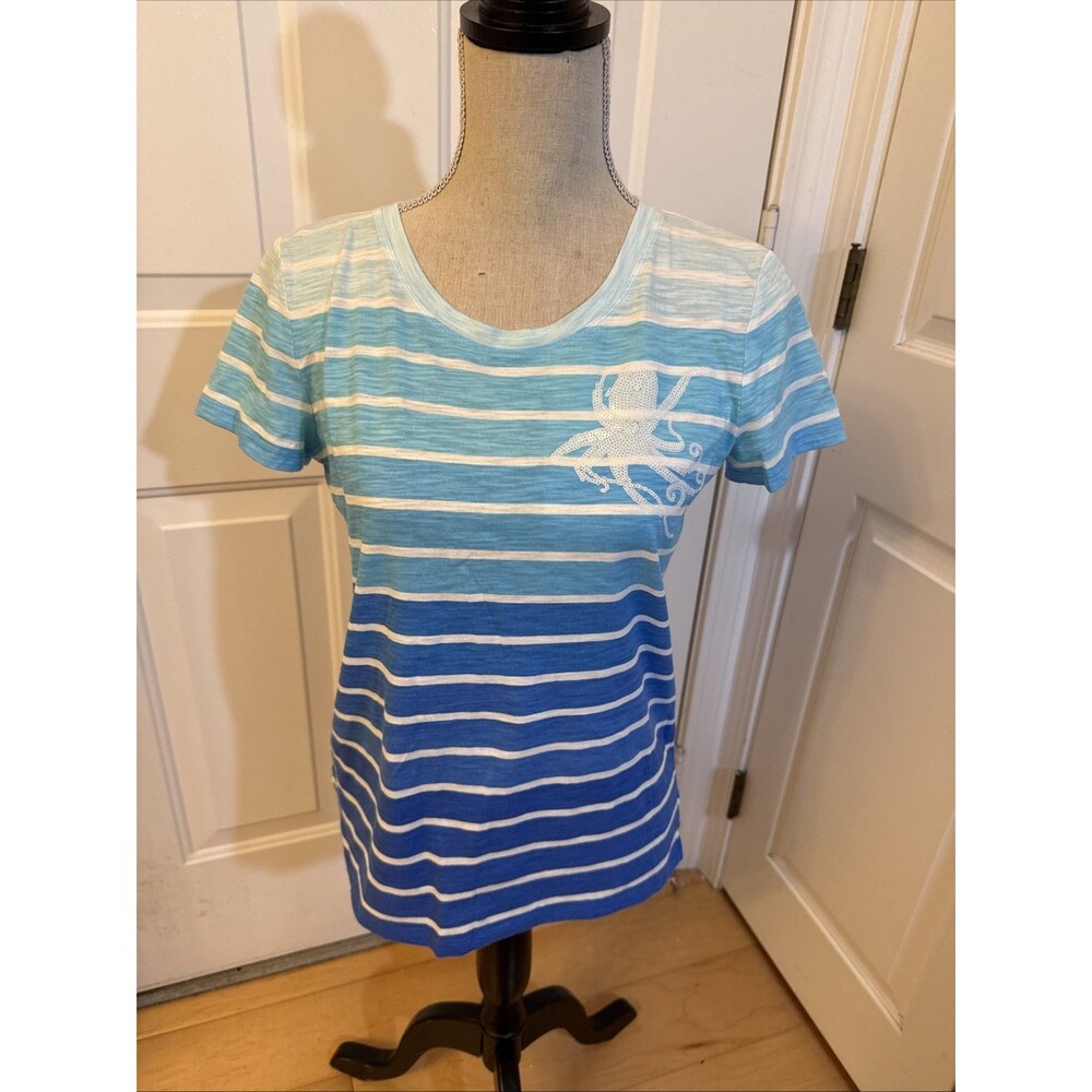 SUMMER STYLE Talbots Cotton Striped Blue T-Shirt Octopus Size XS